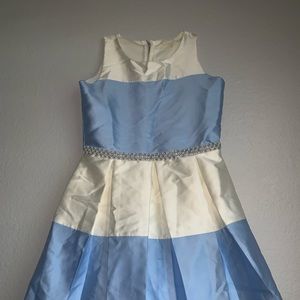 Blue and white interview dress